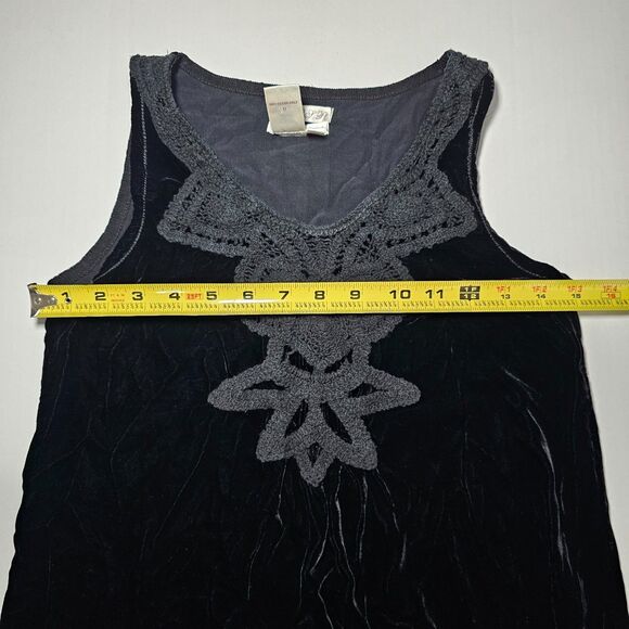 Vtg Y2K Crochet Velvet Silk Blend Mini Shift Dress Max Studio S.P. Black Goth XS - Picture 10 of 12